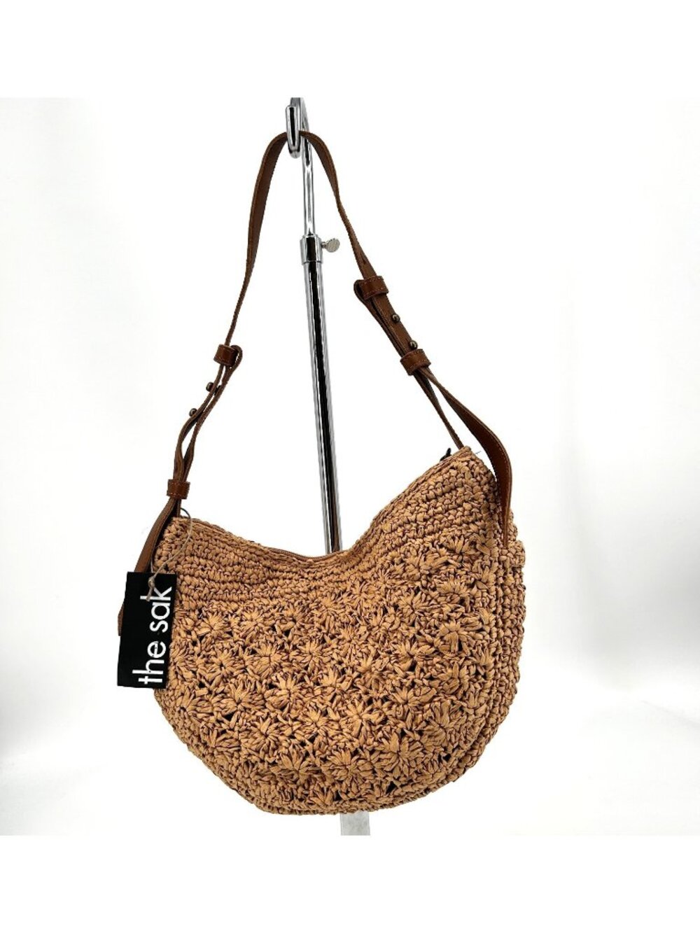 The Sak Tess Hobo Natural Primrose Straw Zip Brass Shoulder Adjustable Lined